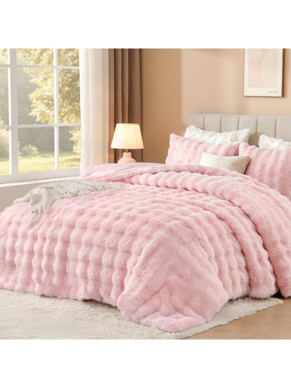 Cozy Rabbit Faux Fur Comforter Set - 3 Piece Bedding for Ultimate Warmth